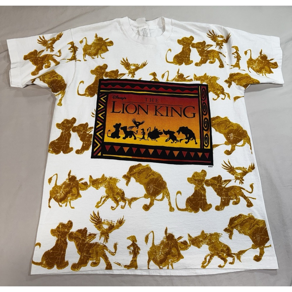 Vintage Lion King Shirt Mens Extra Large Cream AOP Short Sleeve Disney TEE